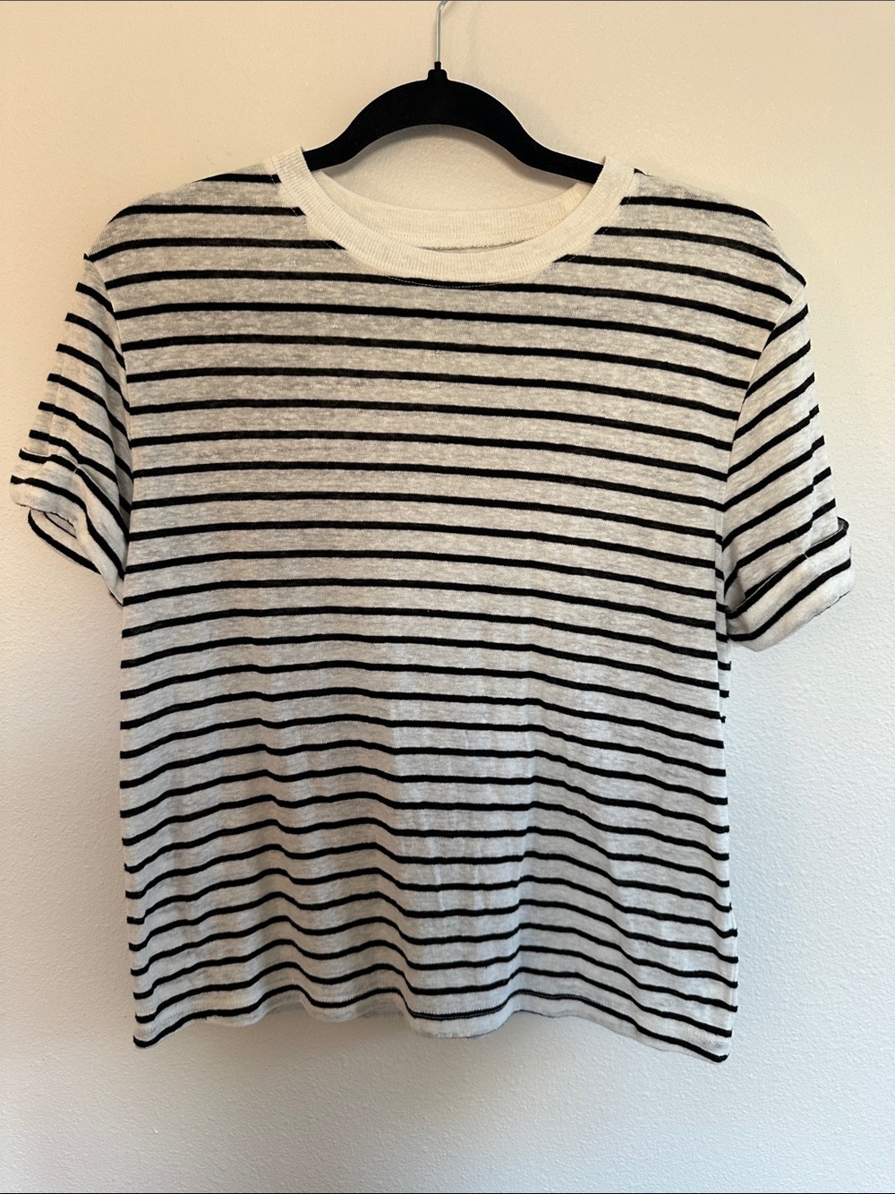a new day White and Black Striped Cuffed Short Sleeve Tee